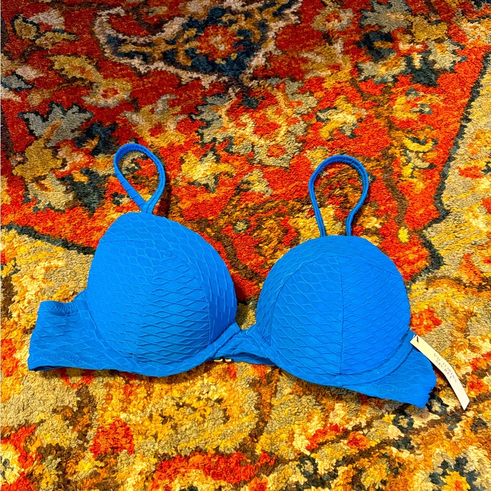 Blue Textured Women's Swim Top 34 B